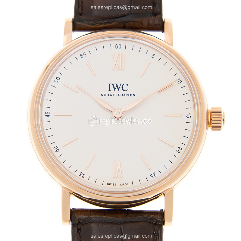 IWC Portofino IW511102 Manual Wind, 18kt Gold Case, White Dial & Brown Alligator Strap Watch