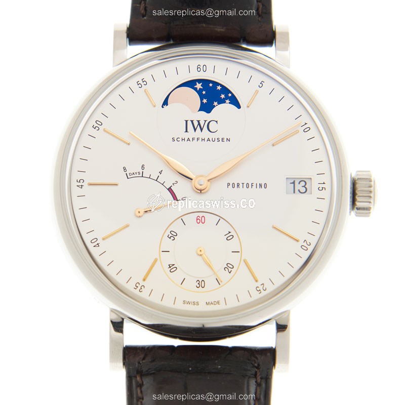 IWC Portofino IW516401 Manual Wind Steel Case, White Dial & Brown Alligator Strap Watch