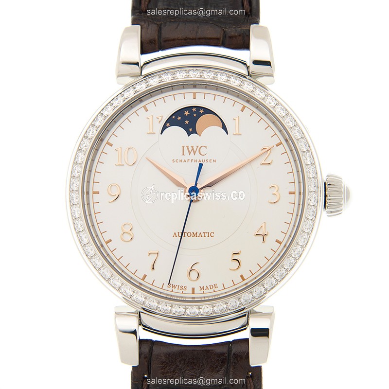 IWC W459307 DA VINCI Replica with Automatic Movement, Silver Dial, Alligator Brown Strap Watch