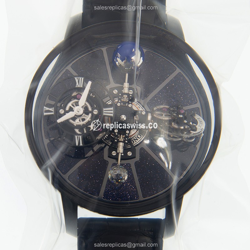 Jacob & Co. 100.31.AC.SD.B ASTRONOMIA Replica in 18kt Gold with Blue Dial & Leather Strap Watch