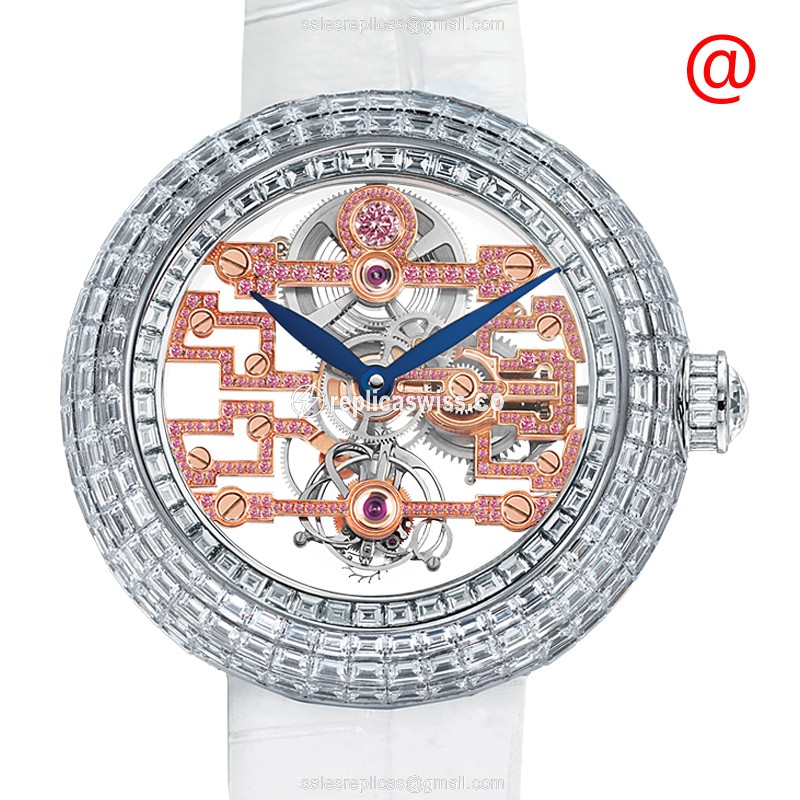 Jacob & Co BT545.30.BD.RP.ABSAA Manual Wind Gold Case Watch with Skull Dial Alligator Strap
