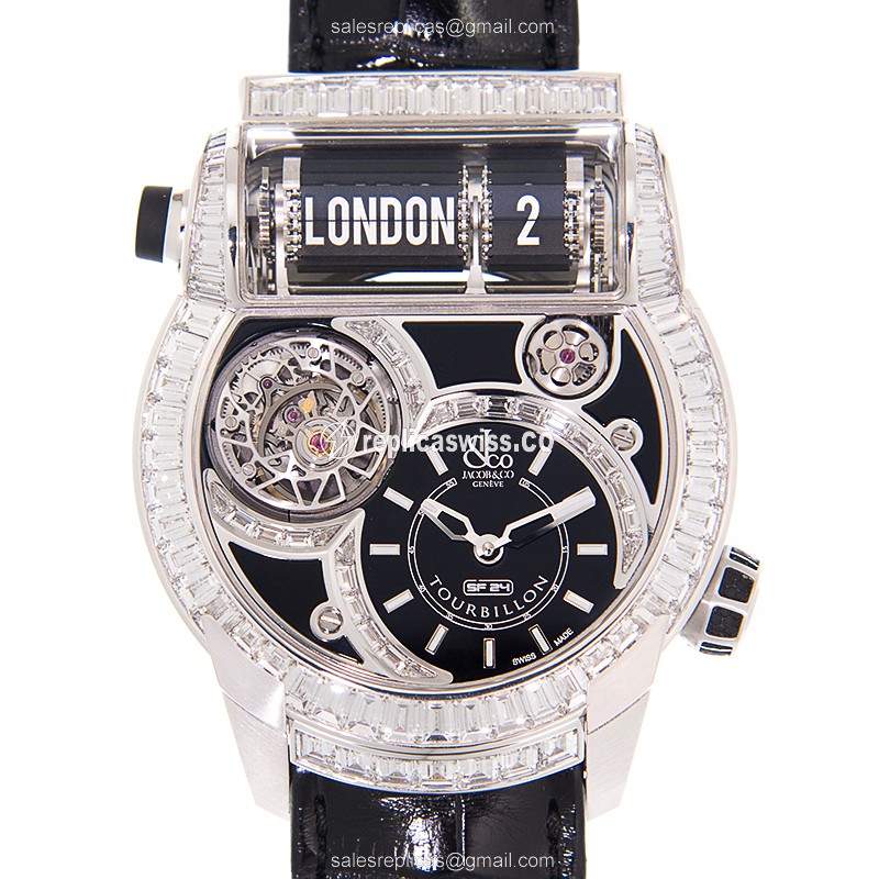 Jacob & Co. ES802.30.BD.BD.A Replica, Automatic Movement, 18kt White Gold Case, Black Alligator
