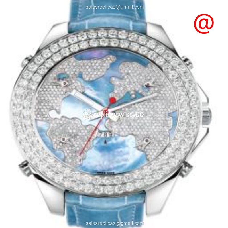 Jacob & Co. JC47JDCMB Quartz Replica, Blue Dial & Alligator Strap, Stainless Steel Case Watch
