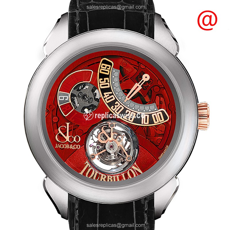 Jacob & Co PT510.24.NS PR.A Palatial Watch | Manual Wind Movement | Red Dial & Black Alligator Strap
