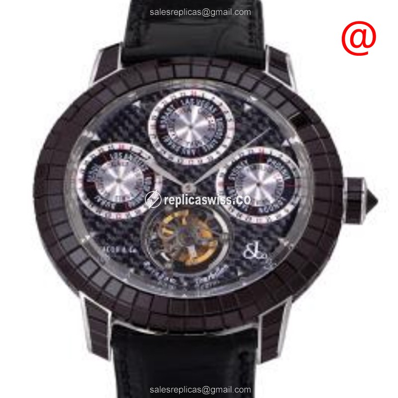 Jacob & Co R13 Automatic 18kt Gold Chronograph Replica, Black Dial & Alligator Strap Watch