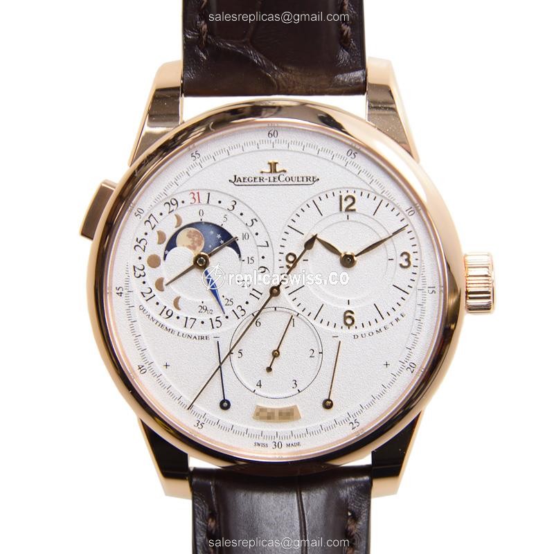 Jaeger-Lecoultre DUOMETRE Q6042521 Manual Wind, 18kt Gold Case & White Dial Alligator Strap Watch