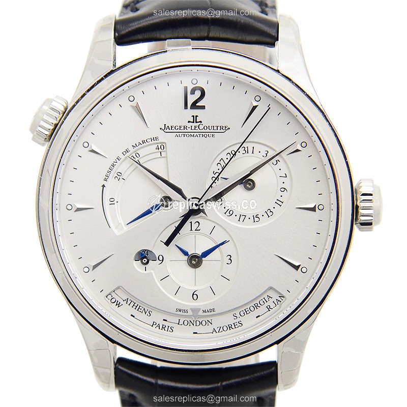 Jaeger-Lecoultre Master Ultra Thin Replica, Automatic Movement, Silver Dial, Black Alligator Strap