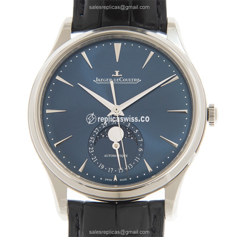 Jaeger-Lecoultre Master Ultra Thin Replica | Blue Dial, Leather Strap | Automatic Movement Watch