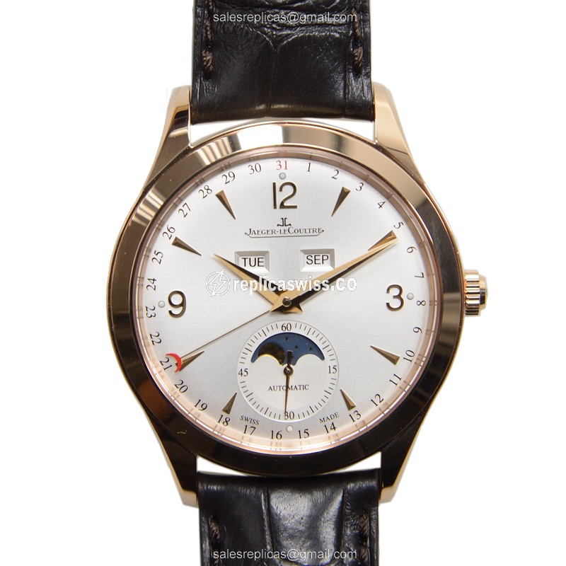 Jaeger-Lecoultre Master Ultra Thin Replica in 18kt Gold, Automatic Movement, Silver Dial & Brown