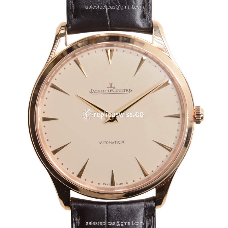 Jaeger-Lecoultre Master Ultra Thin Replica in 18kt Gold, Beige Dial & Brown Alligator Strap Watch