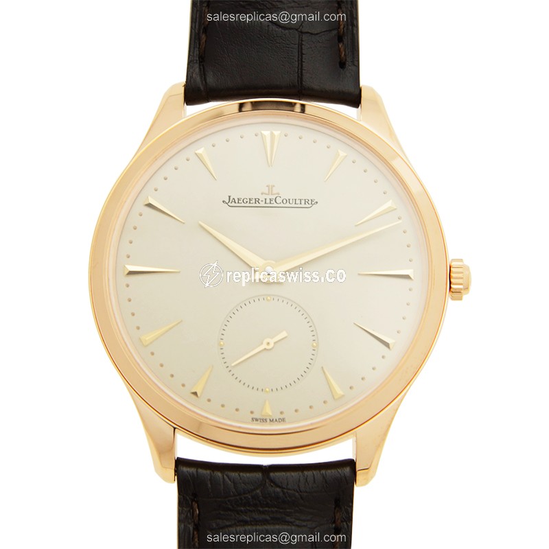 Jaeger-Lecoultre Master Ultra Thin Replica in 18kt Gold, Beige Dial & Brown Alligator Strap Watch
