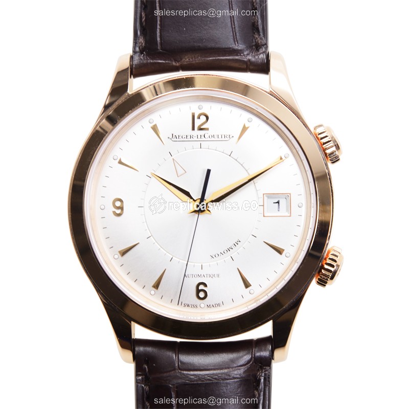 Jaeger-Lecoultre Master Ultra Thin Replica in 18kt Gold with Silver Dial & Alligator Brown Strap