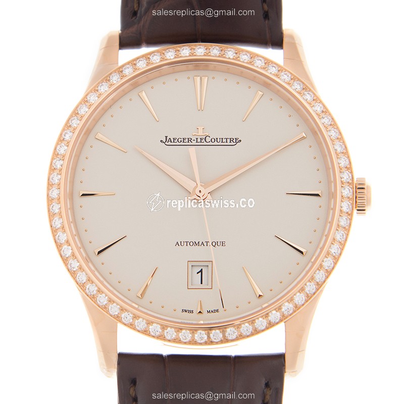 Jaeger-Lecoultre Master Ultra Thin Replica in 18kt Rose Gold, Automatic Movement, Beige Dial &