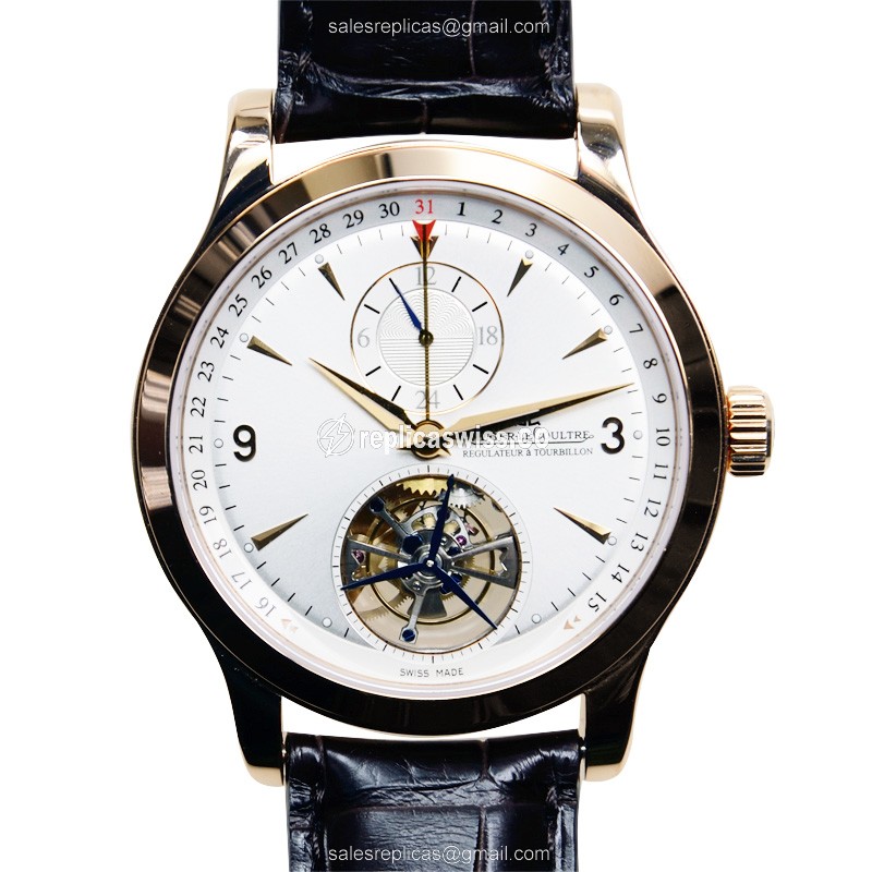 Jaeger-Lecoultre Master Ultra Thin Replica in 18kt Rose Gold with Silver Dial & Alligator Strap