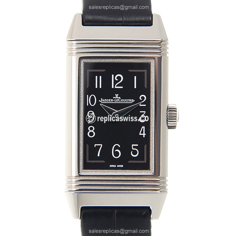 Jaeger-Lecoultre Q3258470 REVERSO, Black Dial, Stainless Steel Case, Quartz Movement, Alligator