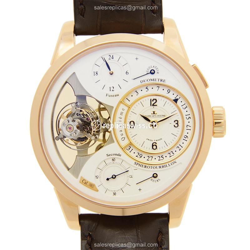 Jaeger-Lecoultre Q6052520 DUOMETRE Manual Wind | 18kt Gold Case | White Dial Luxury Replica Watch