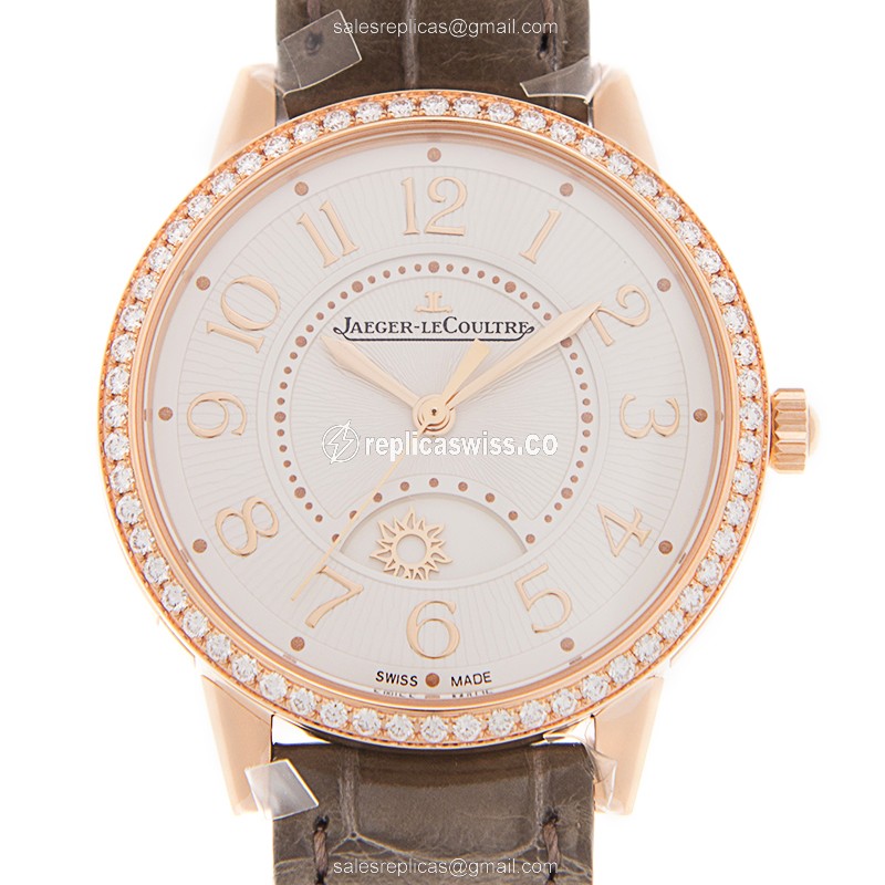 Jaeger-Lecoultre RENDEZ VOUS Automatic, 18kt Gold Case, Silver Dial & Brown Alligator Strap Watch