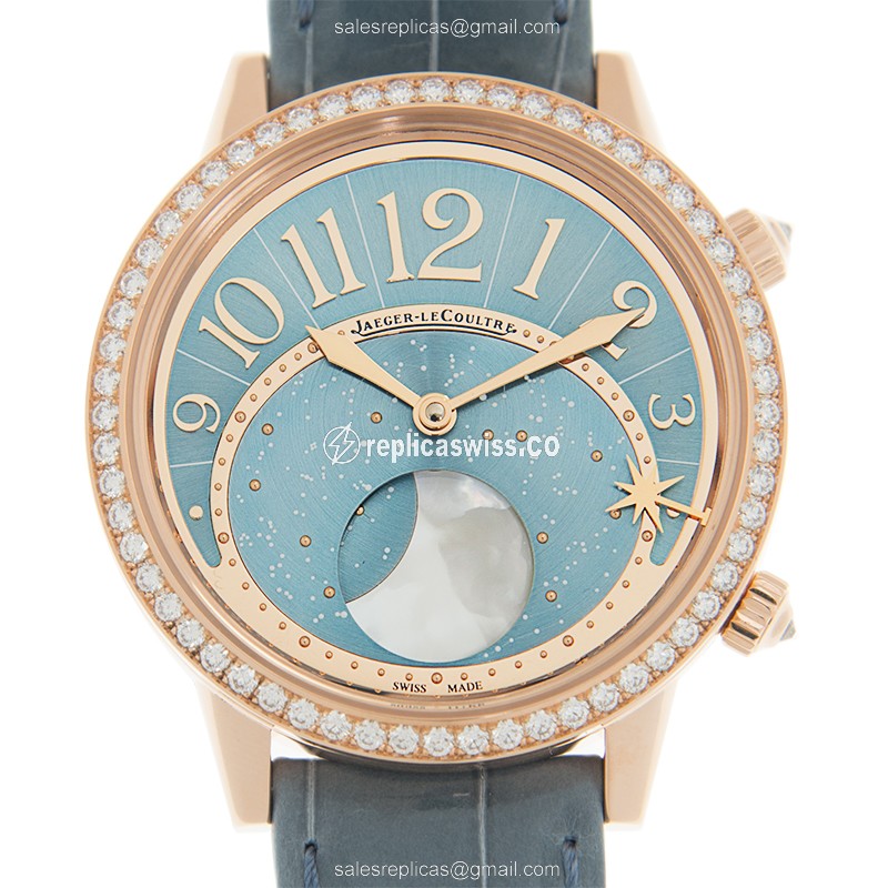 Jaeger-Lecoultre RENDEZ VOUS Automatic Replica, Blue Dial, 18kt Rose Gold Case Watch