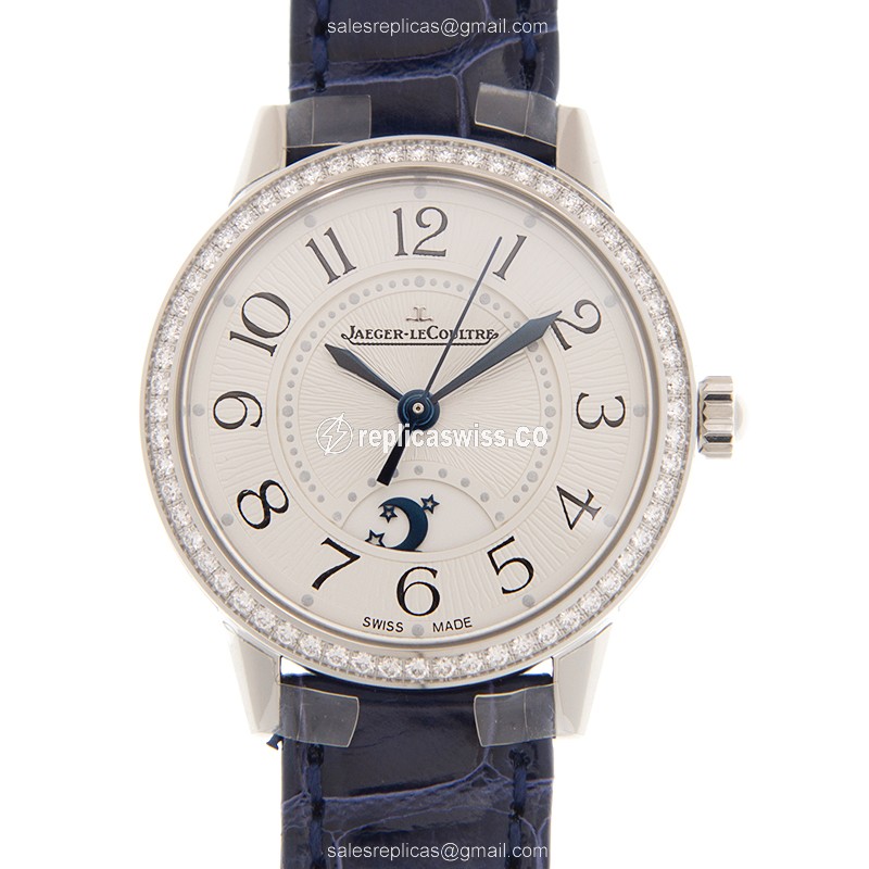 Jaeger-Lecoultre RENDEZ VOUS Automatic Replica, White Dial, Stainless Steel Case & Blue Alligator