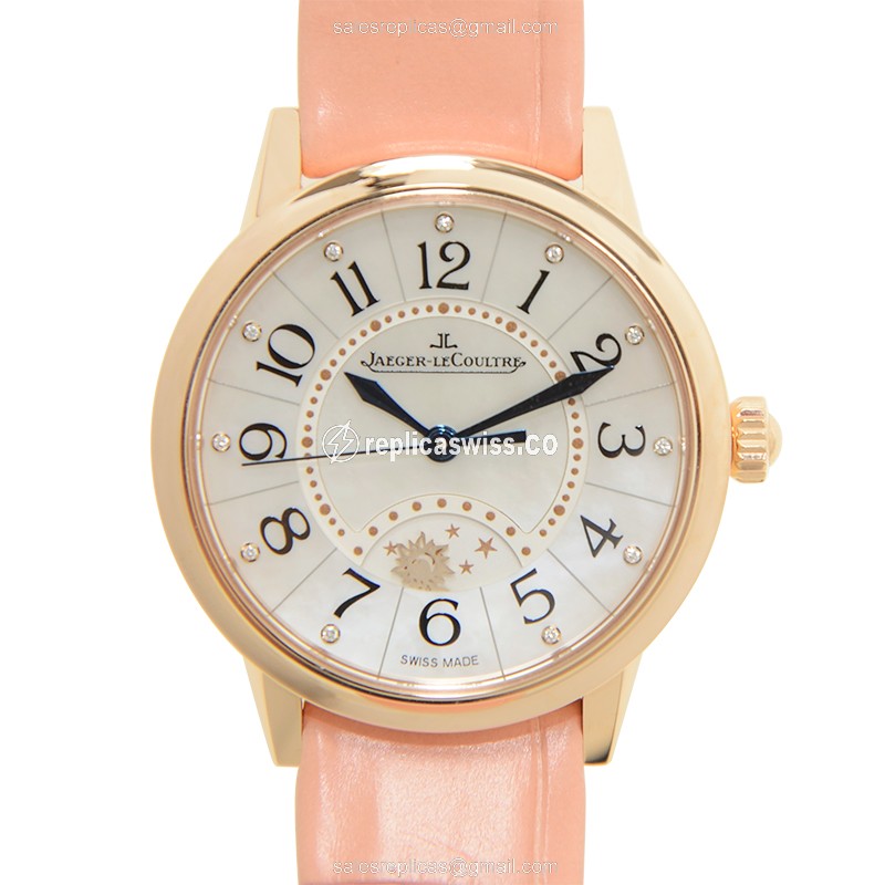 Jaeger-Lecoultre RENDEZ VOUS Replica in 18kt Gold with White Dial & Pink Alligator Strap Watch