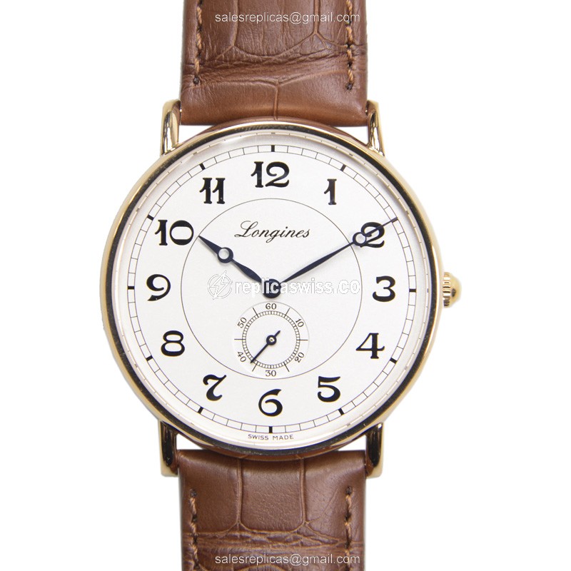 L4.785.8.73.2 Longines Heritage Classic Replica | Automatic Movement, 18kt Gold Case, White Dial