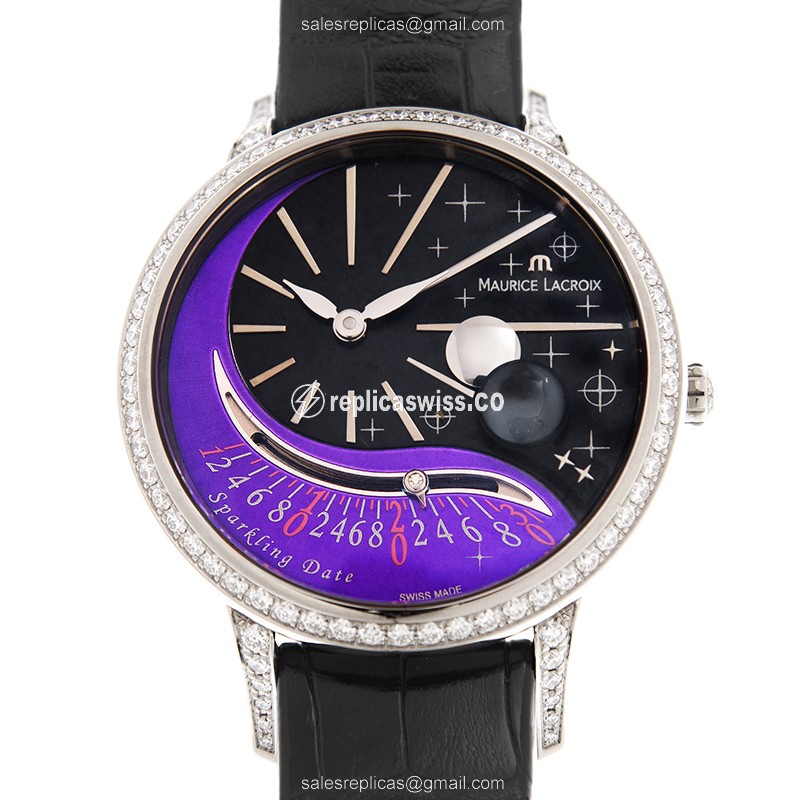 Lacroix STARSIDE SD6007 Automatic Watch, Black Dial, 18kt White Gold, Alligator Strap