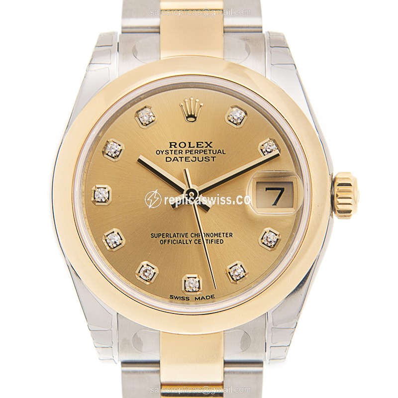 Ladies' Rolex Datejust Replica in 18kt Gold, Automatic Movement & Stainless Steel Case Watch