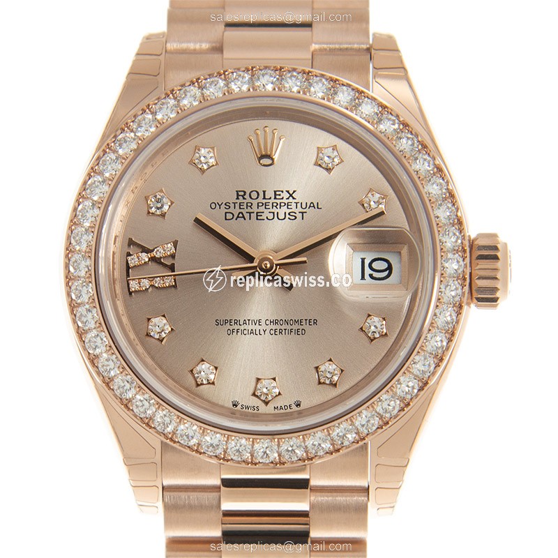 Ladies' Rolex Datejust Replica in 18kt Gold Case, Automatic Movement & Exquisite Gold Strap Watch