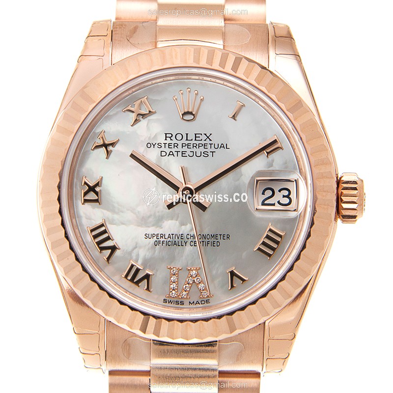 Ladies' Rolex Datejust Replica in 18kt Gold with Automatic Movement White Dial Watch