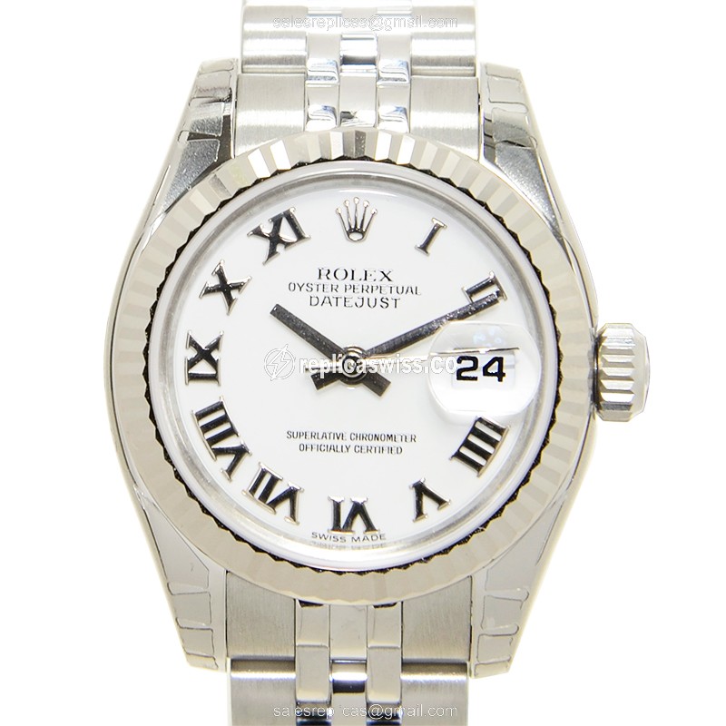 LADY DATEJUST Rolex Replica in 18kt White Gold, Automatic Movement & Sleek Silver Steel Band Watch