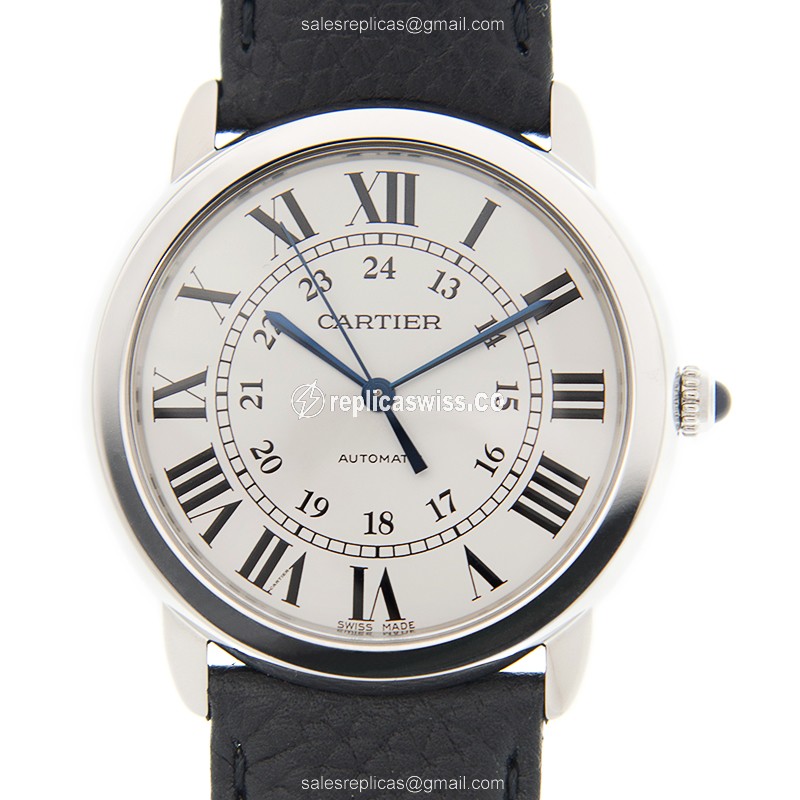 Lavish Cartier RONDE SOLO DE CARTIER Replica with Silver Dial & Cowhide Strap Watch