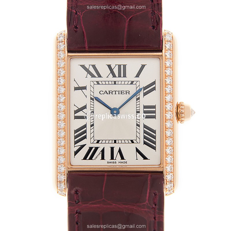 Lavish Cartier Tank WJTA0014 Replica in White Dial & 18kt Rose Gold, Automatic Wind Mechanism Watch