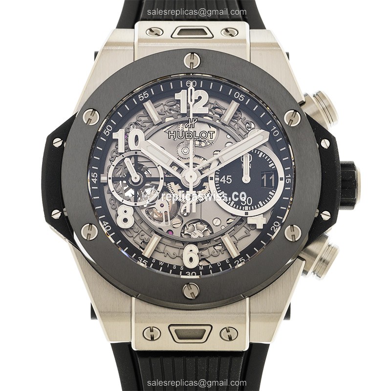Lavish Hublot Big Bang Replica in Titanium with Automatic Movement Clear Dial Watch