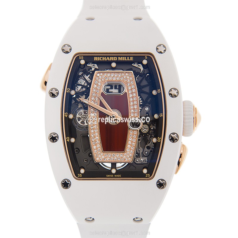 Lavish Richard Mille RM037 Skull Dial Ceramic Automatic Watch, White Rubber Strap & Sapphire Crystal