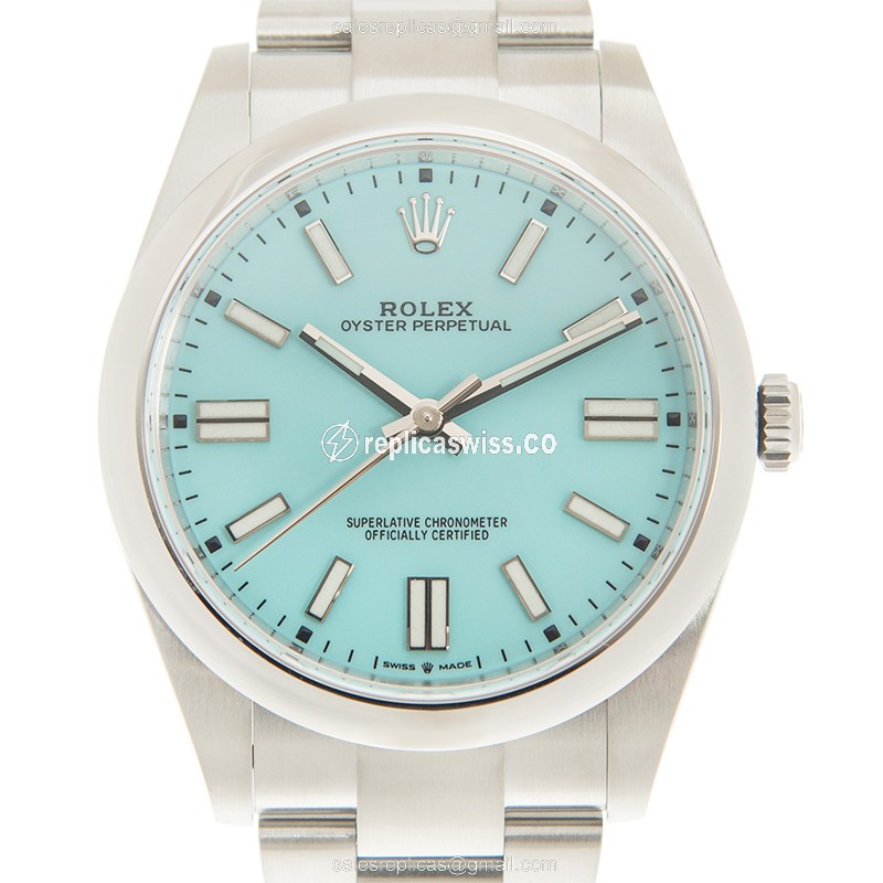 Lavish Rolex OYSTER PERPETUAL Replica in Blue Dial & Steel Case | Automatic Movement, Silver Band