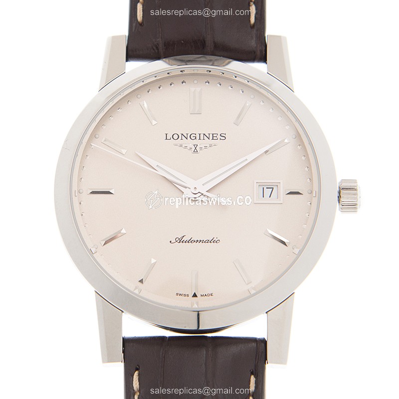 Longines 1832 Replica Automatic Watch with White Dial & Brown Alligator Strap