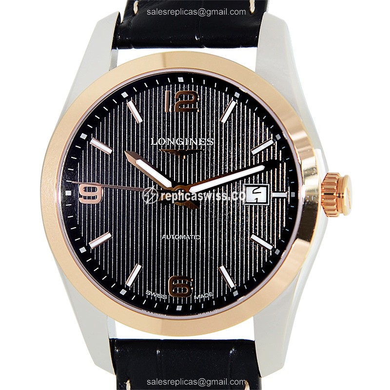Longines CONQUEST L2.785.5.56.3 Replica, Automatic Movement, Black Leather Strap Watch