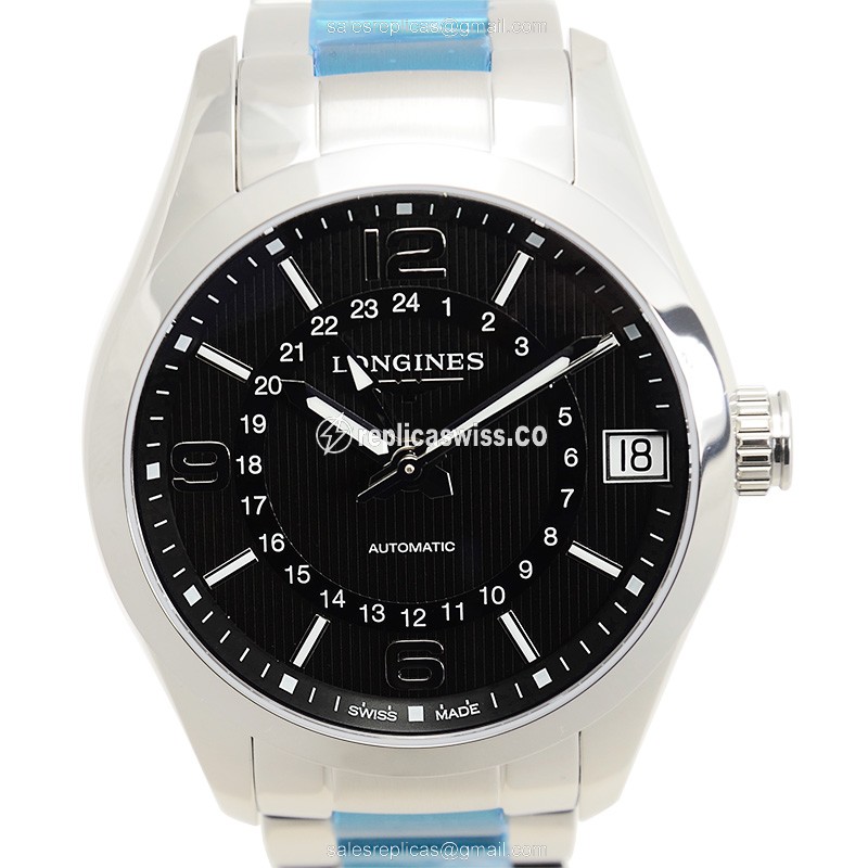 Longines Conquest L2.799.4.56.6 Replica in Black Dial & Stainless Steel Case Watch