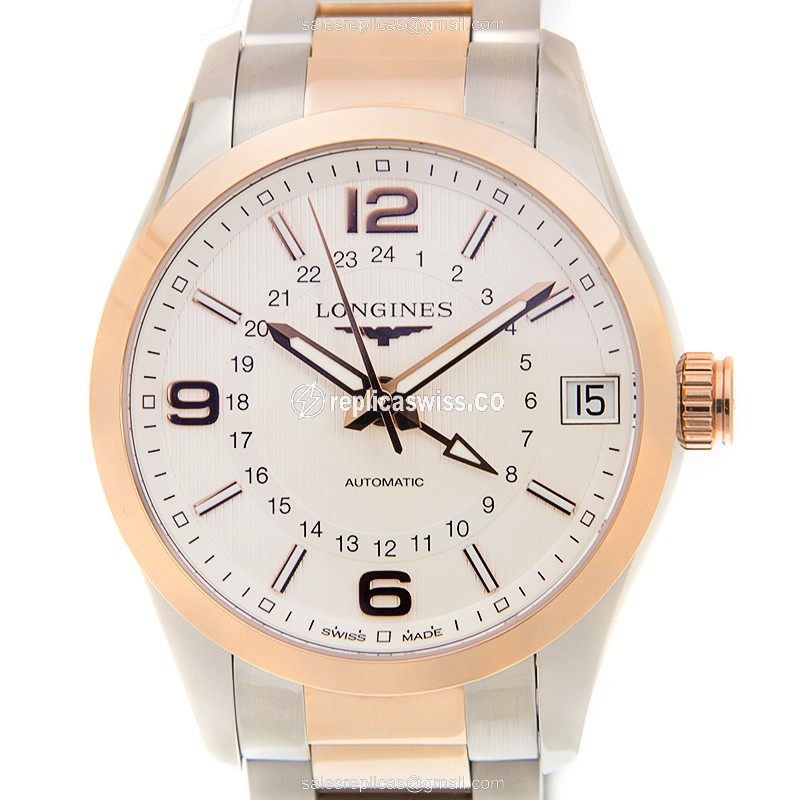 Longines Conquest L2.799.5.76.7 Replica in White Dial & 18kt Gold Steel Case Watch