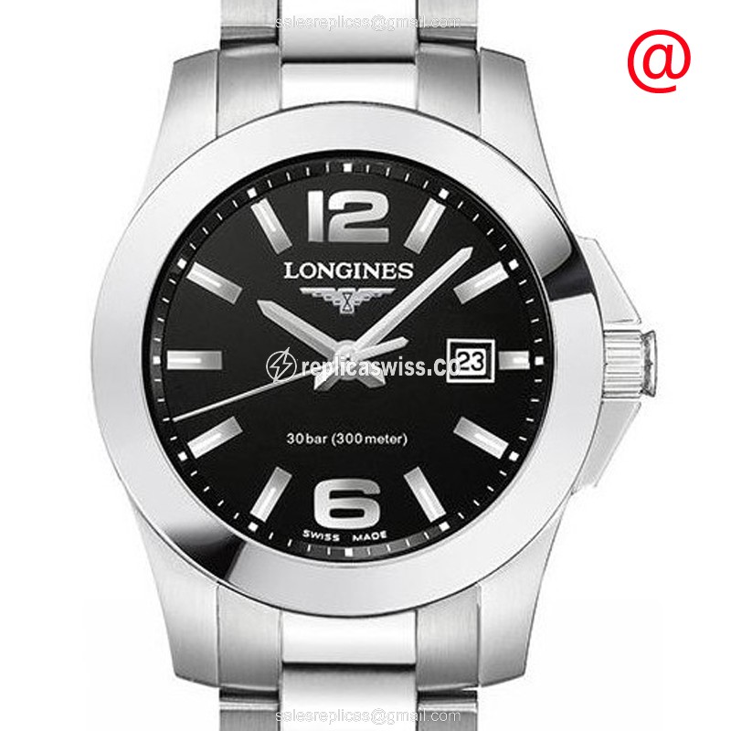 Longines Conquest L3.376.4.58.6 Replica in Black Dial & Stainless Steel Case Watch