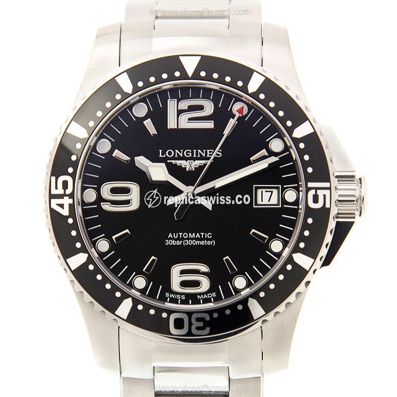 Longines CONQUEST L3.741.4.56.6 Replica: Black Dial, Automatic Movement, Stainless Steel Case Watch