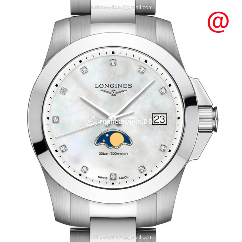 Longines Conquest Quartz Replica, Sleek White Dial & Stainless Steel Case Watch
