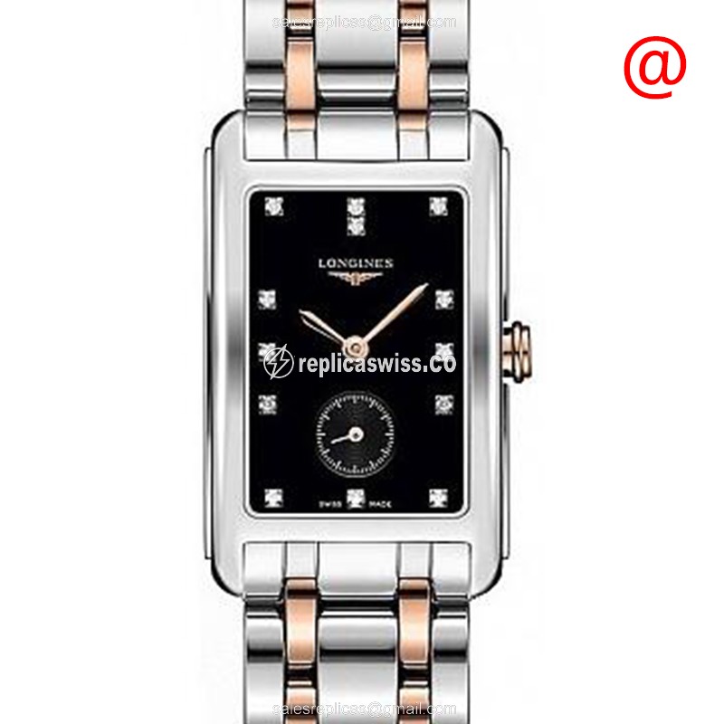 Longines Dolce Vita Replica, Black Dial, 18kt Gold Strap, Sapphire Crystal Watch