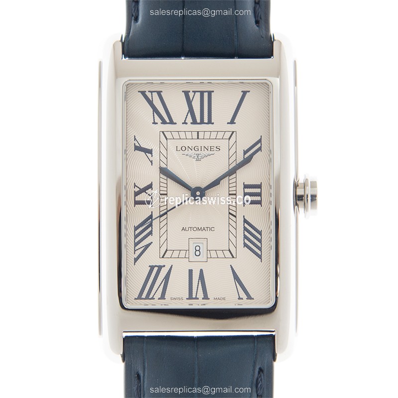 Longines Dolce Vita Replica Watch | Automatic Movement | Silver Dial & Blue Alligator Strap