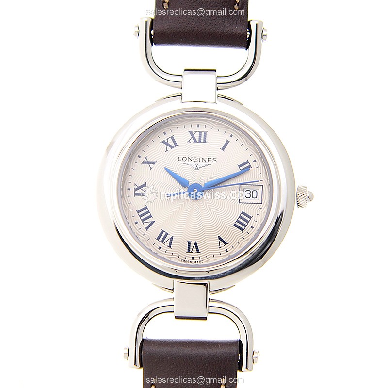 Longines Equestrian Quartz Steel Replica Watch | White Dial, Brown Cowhide Strap