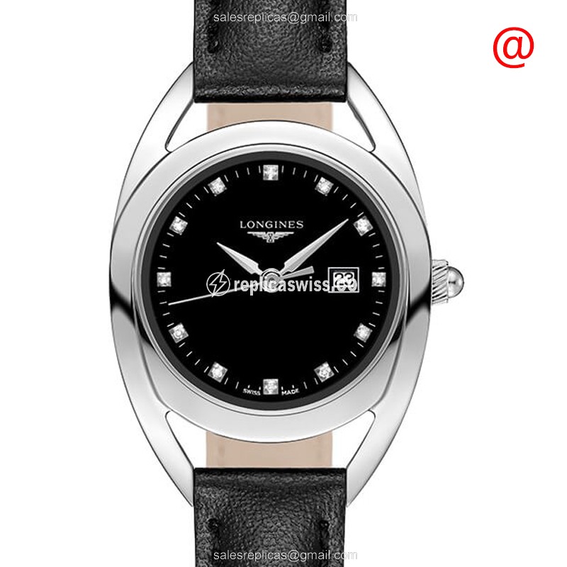 Longines Equestrian Replica in Stainless Steel | Black Dial & Leather Strap | Quartz Movement Watch