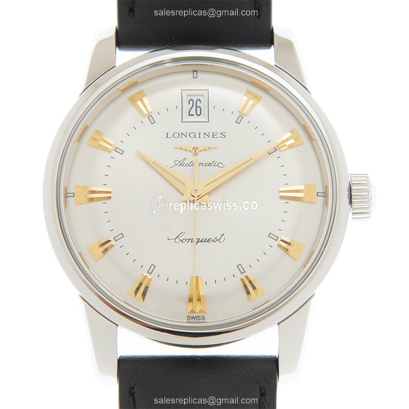 Longines Heritage Automatic Watch | Silver Dial & Leather Strap | Precision Stainless Steel Case