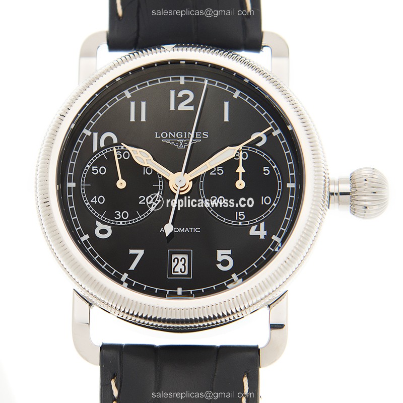 Longines Heritage Automatic Watch with Black Dial & Alligator Strap