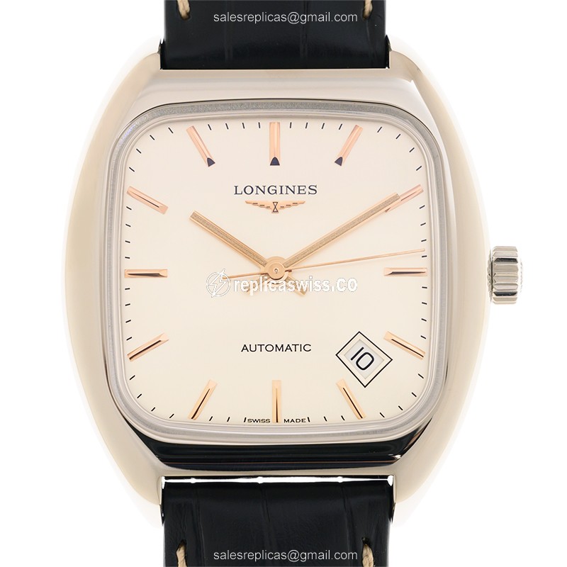 Longines Heritage L2.310.4.72.0 Replica, Automatic Movement, Silver Dial & Alligator strap Watch