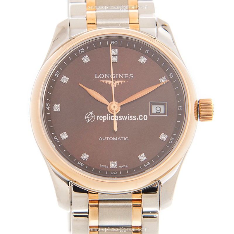 Longines L2.257.5.67.7 Master Replica in 18kt Steel & Rose Gold, Automatic Movement Brown Dial